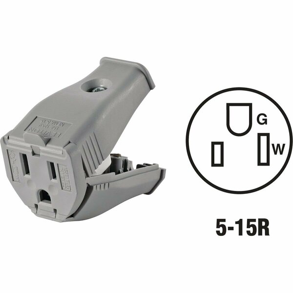 Leviton 15A 125V 3-Wire 2-Pole Clamp Tight Cord Connector, Gray 001-3W102-0GY